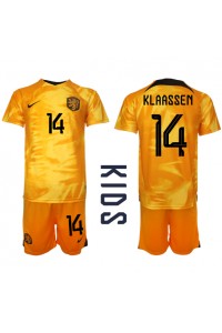Fotbalové Dres Holandsko Davy Klaassen #14 Dětské Domácí Oblečení MS 2022 Krátký Rukáv (+ trenýrky)
